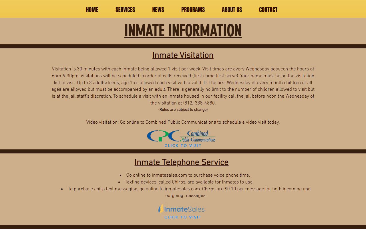 Crawford County inmate population jail visitation mail phone and commissary information